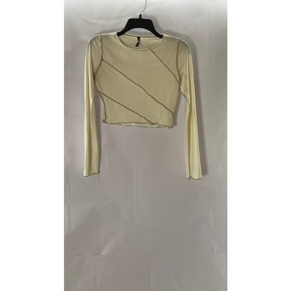AS YOU Women's Beige Mesh Long Sleeve Crewneck Crop Top SZ 6 - Picture 2 of 10